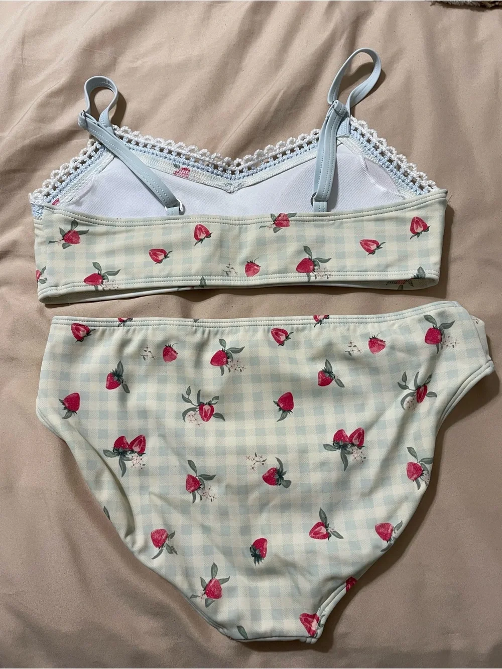 abercrombie kids Light Blue Gingham Strawberry Bralette & Brief Set